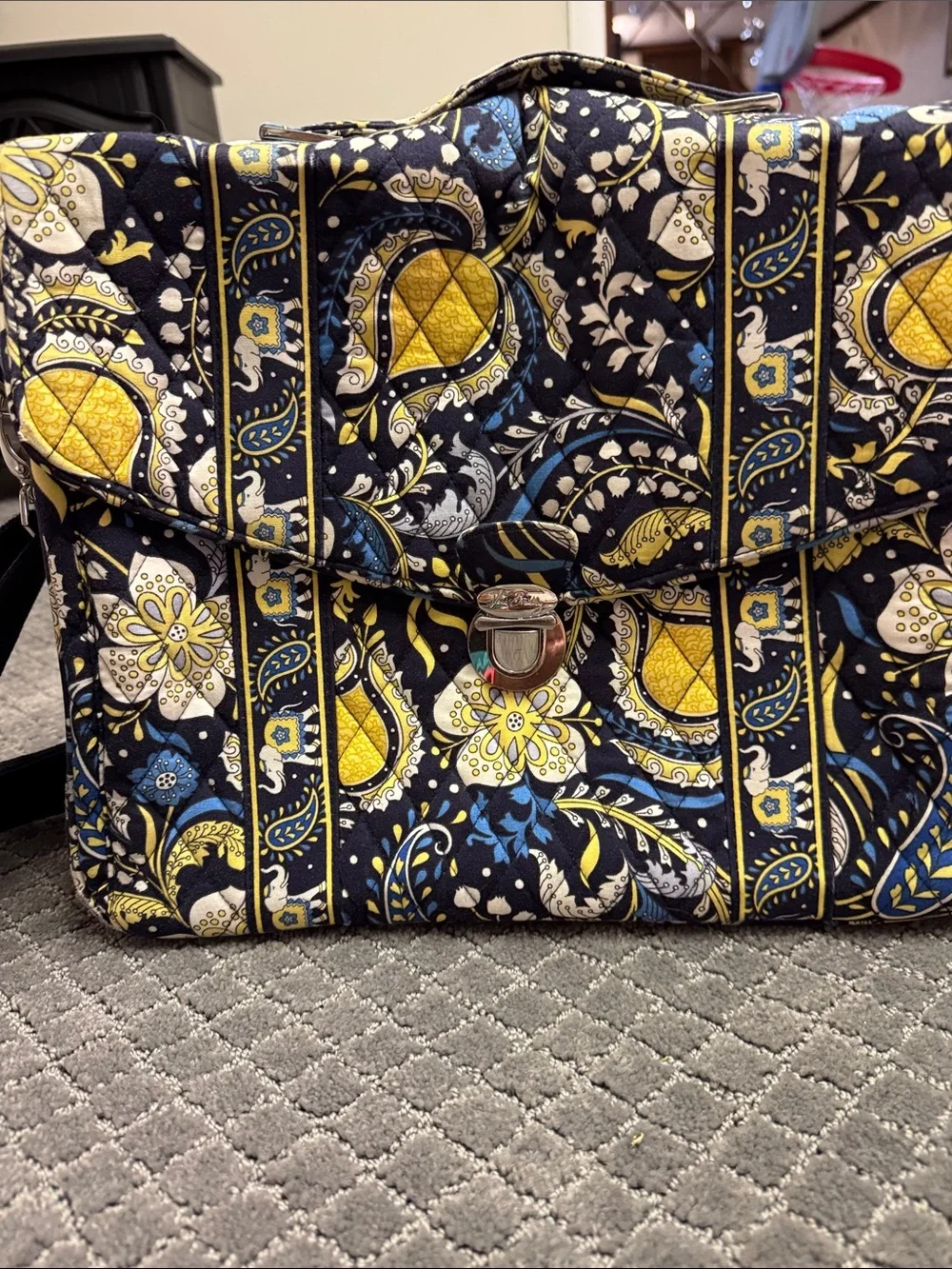Vera Bradley Laptop Shoulder Bag Elephant  Quilted Paisley